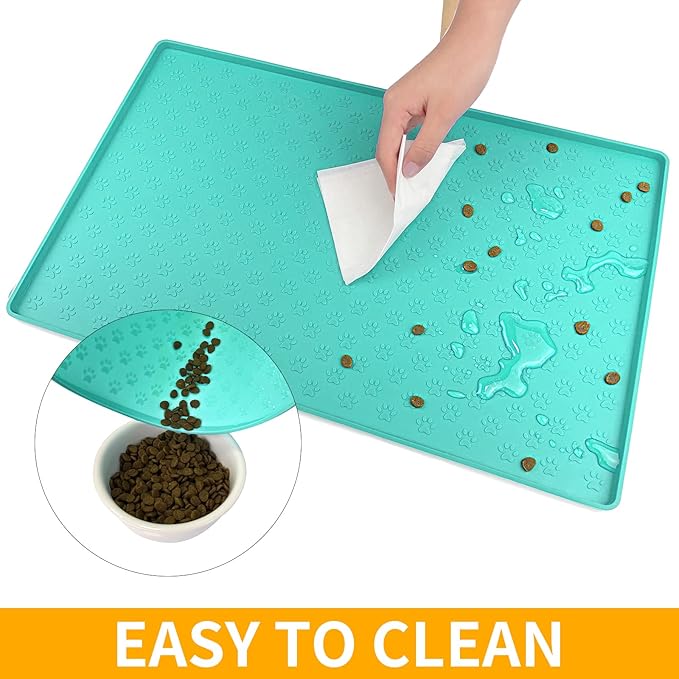 Ptlom Silicone Pet Placemat for Dog and Cat, Waterproof Non-Slip Pet Feeding Bowl Mats for Food and Water, Small Medium Large Dogs Mat Prevent Residues from Spilling to Floor, Green, 24.5" 16.5"