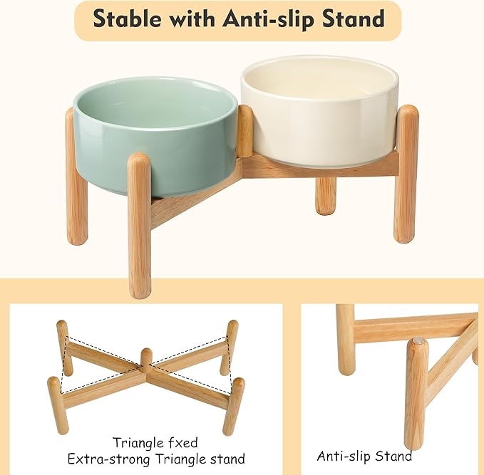 Wordcam Elevated Ceramic Dog Bowls,Raised Dog Dish with Stand,Pet Food and Water Feeding Bowls for Small Medium Dogs(6.5''Tall-28 Oz-3.6 Cups)