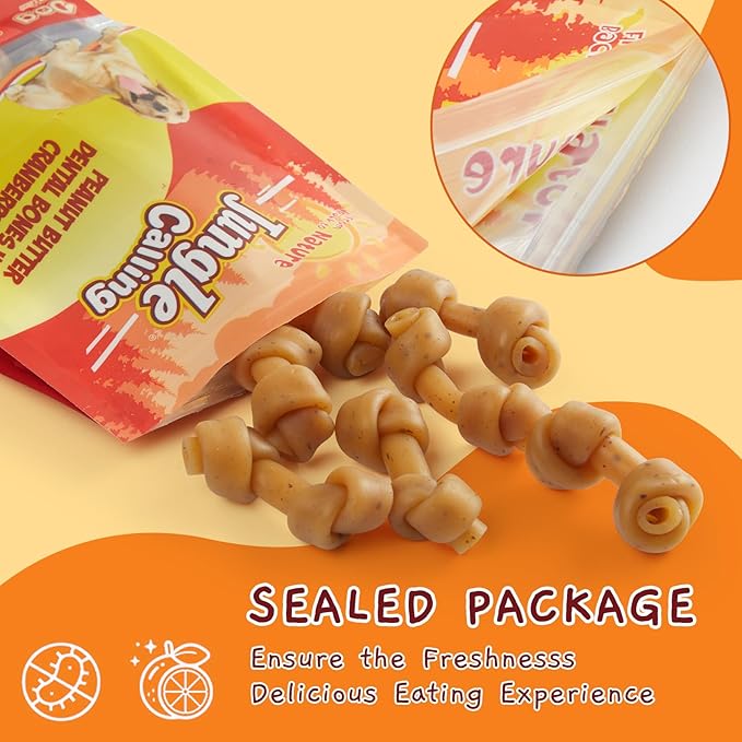 Jungle Calling Peanut Butter Dog Treats, Dental Puppy Chews, Rawhide-Free Bones for Small Dogs, 2.5''