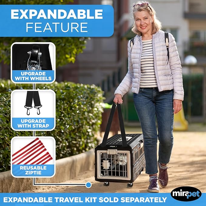 USA Pet Carrier & Crate 21'' - Premium Collapsible Design for Cats and Dogs - Portable Kennel for Small Pets - Indoor/Outdoor - 360-Degree Ventilation & Hard Plastic Wall Protection