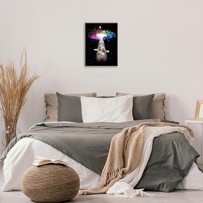 Funny Cat Wall Art Canvas Galaxy Wall Decor Prints Framed Painting Animal Pictures Gifts Artwork for Bathroom Living Dining Kitchen 16"x20"