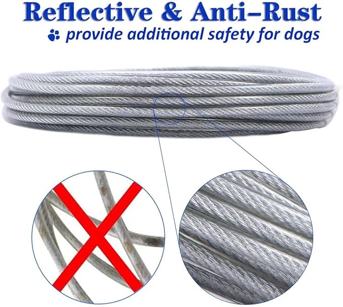 Dog Tie Out Cable for Dogs Outside Up to 125/250lbs,10/20/30/50FT Long Dog Leashe&Chains,Small-Large Dogs Runner Cable for Yard,Heavy Duty Lead Line for Outdoor,Camping,Yard(250lbs 30FT, Silver)
