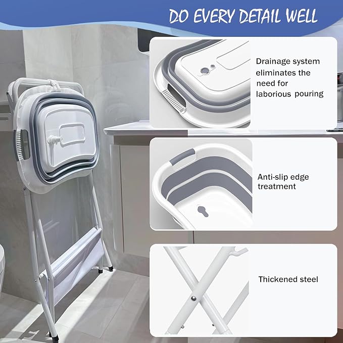 Portable Dog Bath Tub and Dog Washing Station, Collapsible Elevated Pet Tub for Bathing, Showering, Grooming, Pet Bathing Basin for Small to Medium Dogs, Cats and Other Pets (Built-in Drainage System)