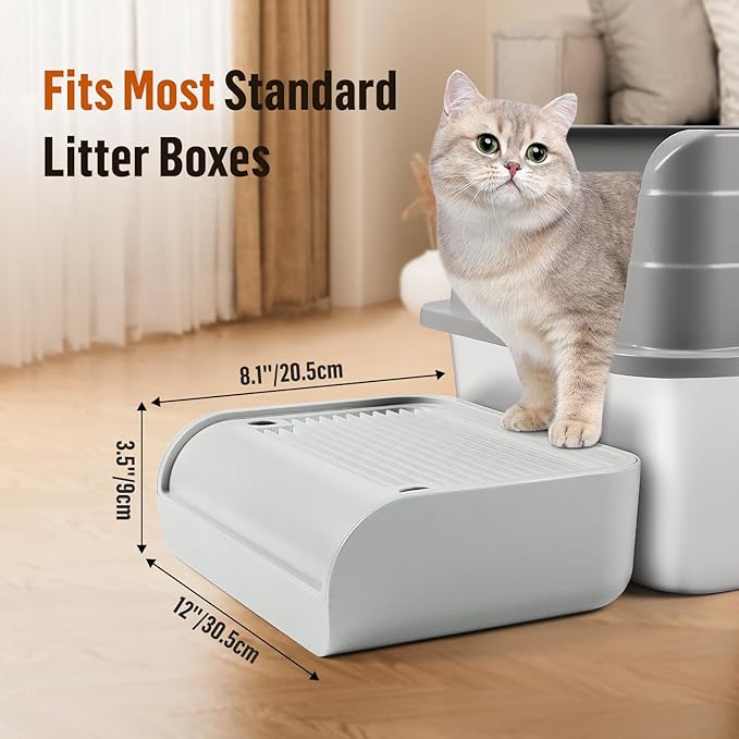 Cat Litter Box Step, Cat Litter Box Ramp Mat with Filter Function for Self-Cleaning Cat Litter Box, Easy to Clean, Cat Pedal Step Stool Ideal for Kitten & Elderly Cats (Light Grey)