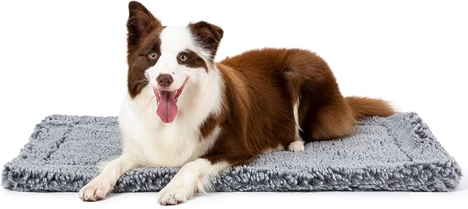 Stoutwool Indestructible Dog Bed - Fluffy Chew Proof Dog Crate Pad - Tough Kennel Pad for Aggressive Chewers - Washable, Ideal for Large Breeds & Fits 36-Inch Crate - 35"x22", Charcoal