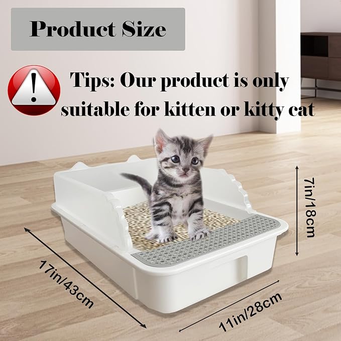 kathson Open Cat Litter Box with High Side,Anti-Splashing Cats Litter Pan,Kitten Toilet with Litter Sifting Scoop,Semi-Enclosed Removable Kittens Litter for Boxes Easy to Clean No Odor 11×17×7 inches