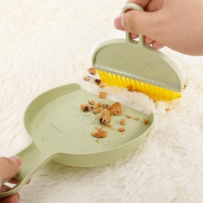 Small Broom and Dustpan Set,mini Compact Portable, for Home, Sofas, Kitchen countertops, Storage Shelves, Office desks, bathrooms, and pet Areas (Green)