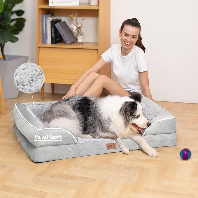 Comfort Expression Medium Dog Beds Waterproof Orthopedic Foam Dog Sofa Beds for Medium Large Dogs Comfy Pet Bed with Washable Removable Cover & Non-Slip Bottom(Medium,Grey White)