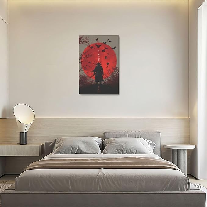 Japanese Armored Samurai Wall Art Modern Japan Warrior Canvas Wall Decor Asian Oriental Bushido Pictures Painting Print Artwork Framed Decorations Gifts for Room Bedroom Office Living Room 16"x24"