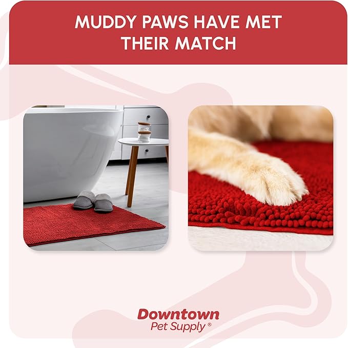 My Doggy Place Microfiber Dog Mat for Muddy Paws, 8' x 2' Red - Non-Slip, Absorbent and Quick-Drying Dog Paw Cleaning Mat, Washer and Dryer Safe - Hallway Runner