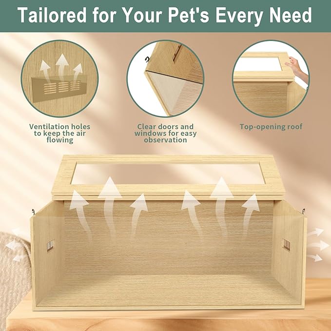 Large Hamster Cage 40", Top Opening Lockable Roof, Gerbil Cage with Ventilation Window, Dwarf Hamster Cages and Habitats, Chewproof Syrian Hamster Habitat Enclosure, (Wooden, 40" L x 16" W x 16" H)