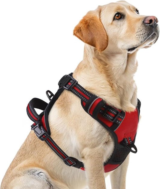 PUPTECK No Pull Dog Harness for Large, Adjustable Reflective Dog Harness with Handle Easy Control, Comfortable Soft Padded Pet Vest Harness for Large Dogs, Red L