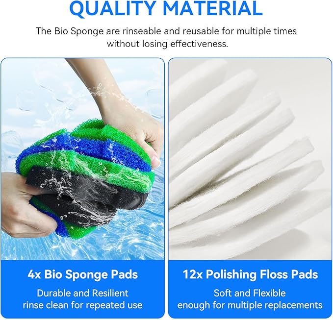 Canister Filter Pads Compatible with SUNSUN HW-302 /505A and Aqua top CF-300 Canisters Filters Sponges Replacement for Polar Aurora 265GPH Canister Filter for Aquarium Fish Tank and Turtle Tank -16PCS