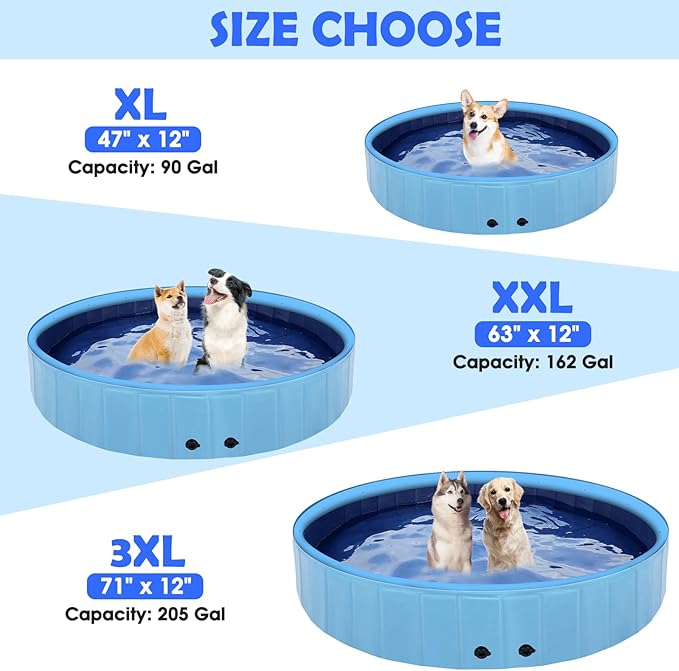 71" Large Dog Pool with Sprinkler, 2-in-1 Foldable Swimming Pool Non-Slip Hard Plastic Splash Sprinkler Kiddie Pool for Outdoor Backyard Kids Dogs Ducks and Pet Baths