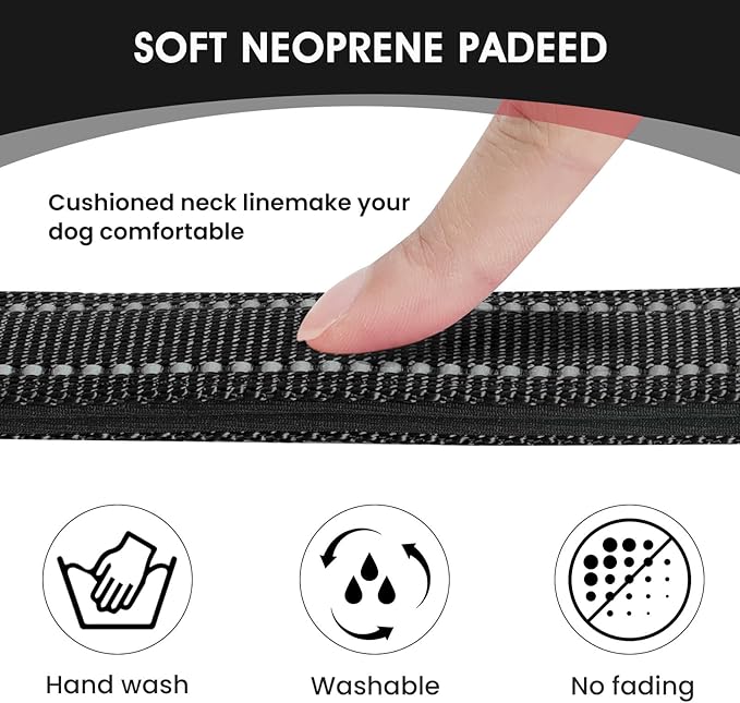 Reflective Dog Collar Padded with Soft Neoprene Breathable Quick Release Basic Dog Collars for Large Dogs Black Boy Girl