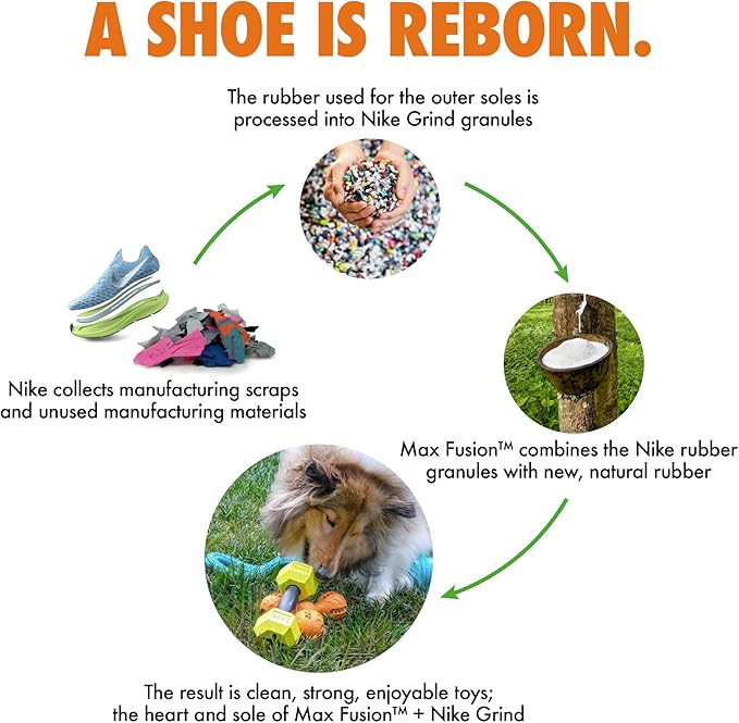 Max Fusion with Nike Grind, Arlee Spiro Football Treat Dispensing Dog Toy, Durable Dog Treat Toy, M