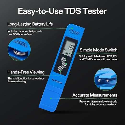 VIVOSUN Digital pH and TDS Meter Kits, 0.01pH High Accuracy Pen Type pH Meter ± 2% Readout Accuracy 3-in-1 TDS EC Temperature Meter for Hydroponics, Pool and Aquarium, Yellow Blue, UL Certified