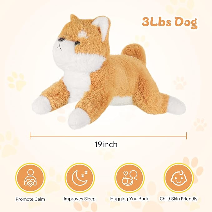 19Inch 3 Pounds Dog Weighted Stuffed Animals, Cute Realistic Puppy Stuffed Animal, Sensory Comfort Plush Throw Pillow Toy, Dog Plush Gift for Adults Kids Youth