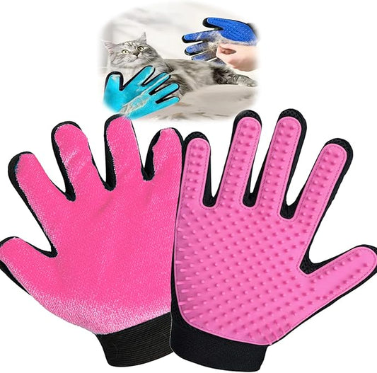 VCZONE 2 in 1 Cat Grooming Glove, Double-Sided Use Pet Hair Remover Glove, 1 Side is Gentle Grooming for Dogs, Cats, The Other is Effective Hair Remover for Furniture, Clothing (Pink, Right-Hand)
