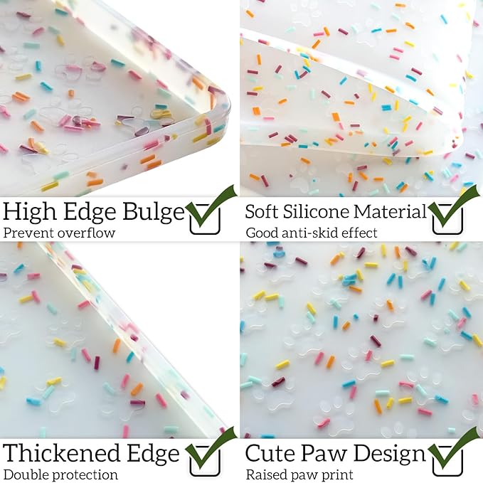 Ptlom Dog Food Mat Anti-Slip Dog Bowl Mats for Food and Water, Waterproof Pet Placemat Prevents Messy Spill to Floor, Silicone Puppy Feeding Tray for Small, Medium and Large Dogs Cats