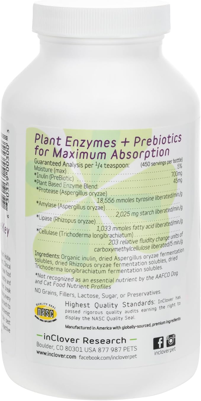 InClover Optagest Natural Digestive Aid, Organic Prebiotics & Enzymes Supplement Powder for Dogs and Cats - Promotes Healthy Stools, Less Gas, Optimal Nutrient Absorption, Intestinal Balance, 10.5oz