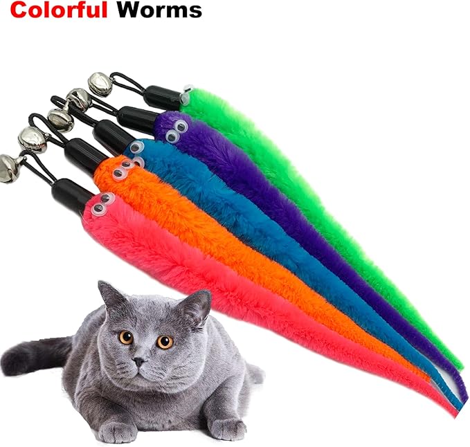 Cat Worm Toy Refills, 15 Pieces Cat Wand Attachments Worms Toy for Indoor Cats
