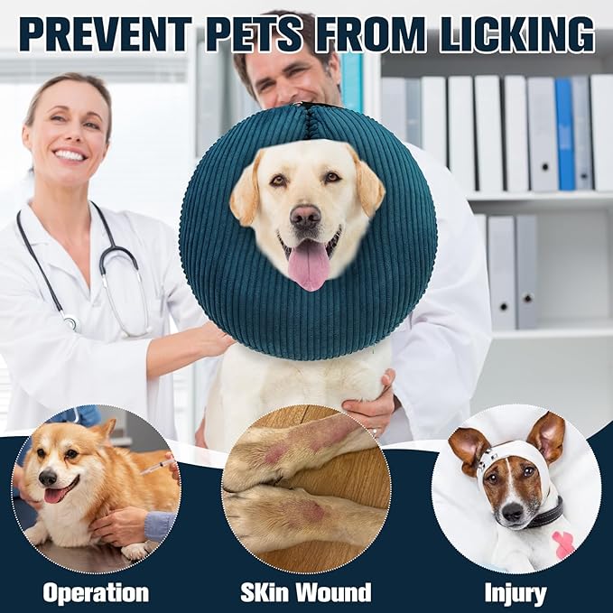 BINGPET Inflatable Dog Cone Collar Alternative After Surgery,Soft Recovery Cone for Dogs to Stop Licking,Protective Neck Donut E Collar Adjustable for Small Medium Large Dogs & Cats(Navy Blue,S)