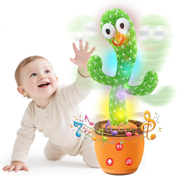 Rechargeable Dancing Talking Cactus Toy for Baby Toddler, Boys Girls Gifts Singing Mimicking Toys Recording Repeating What You Say with 120 English Songs