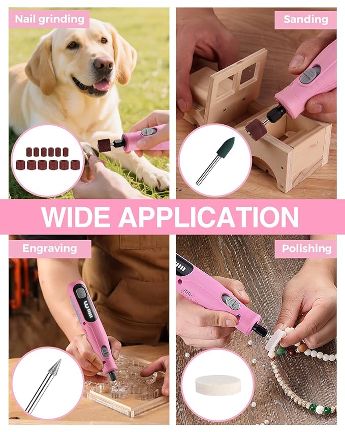 WORKPRO 6-Speed Dog Nail Grinder, Pet Nail Grinder for Small, Medium, and Large Dogs and Cats, 70 Accessories Rotary Tool with Type-C Charging Cable and Storage Bag for Sanding, Carving, and Polishing