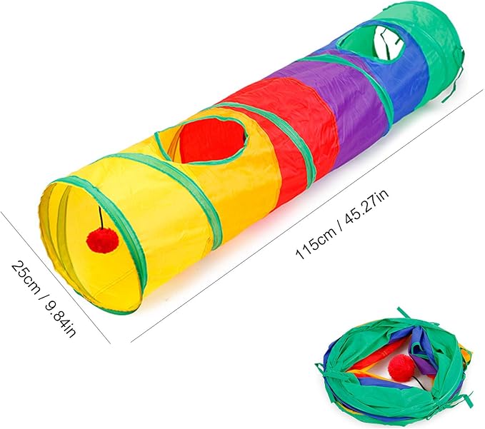 32Pcs Cat Toys Kitten Interactive Pet Toys Assortments, Foldable Rainbow Tunnel, Cat Feather Teaser Wand Interactive Feather Toy Fluffy Mouse Crinkle Balls Bell Play for Cat Puppy Kitty Kitten(2 way)