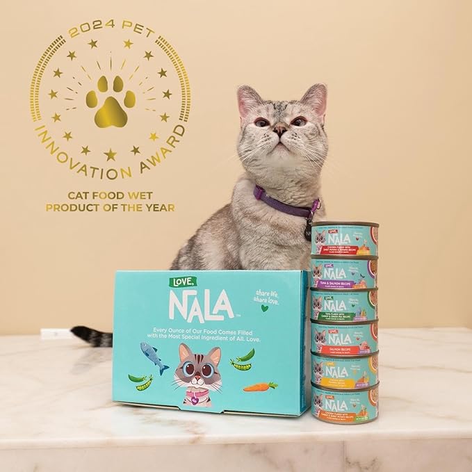 LOVE, NALA - Natural Adult Cat Wet Food - Pate Variety Pack - Tuna, Chicken, Mackerel - Grain Free, Non-GMO, Fiber Blend, Minerals, Vitamins - 12 Pack 2.1 lbs.