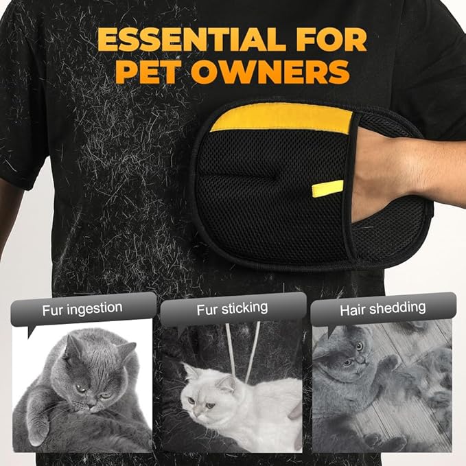 Pet Hair Remover Gloves, 2025 Upgraded Pet Grooming Gloves Hair Remover Electrostatic, Premium Efficient Hands on for Dogs, Cats & Horses (3PCS)