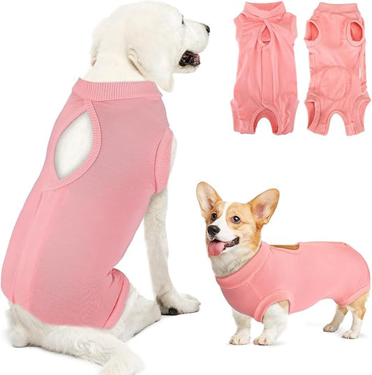 Lukovee Recovery Suit for Dogs, Onesie Surgery Recovery Suit for Female Male Dogs, Abdominal Wounds Cone E-Collar Alternative Prevent Licking Spay Recovery Suit (Peach,XL)