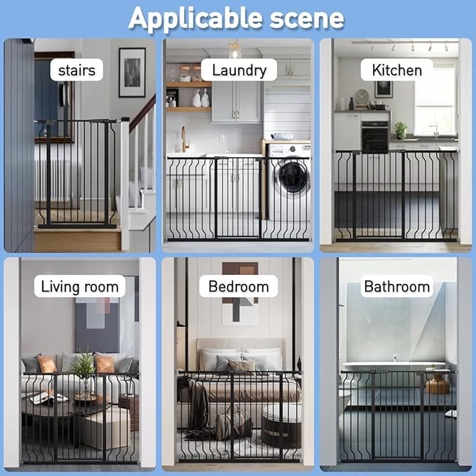 WAOWAO Extra Tall 40.55" Baby Gate 29.92-63.38" Wide Pressure Mounted Walk Through Swing Auto Close Safety Black Metal Toddler Child Dog Pet for Indoor Stairs,Doorways,Kitche