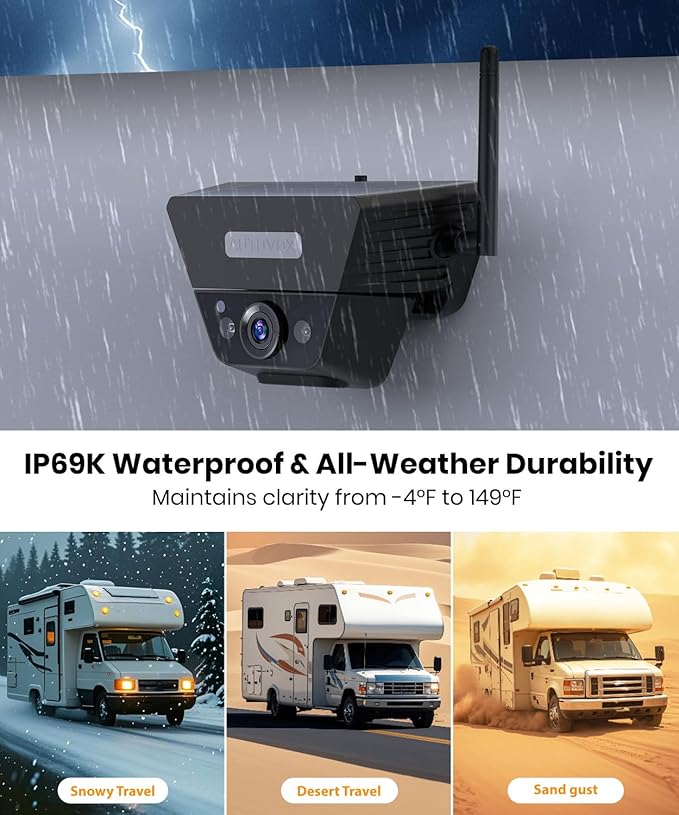 AUTO VOX Wireless Backup Camera Solar Magnetic: with 7.2" DVR 1080P 2 Split Recording Monitor, Dual Antenna Stable Signal,IP69K & 1-Min Install,HD IR Night Vision for Truck, Trailer, RV, Camper