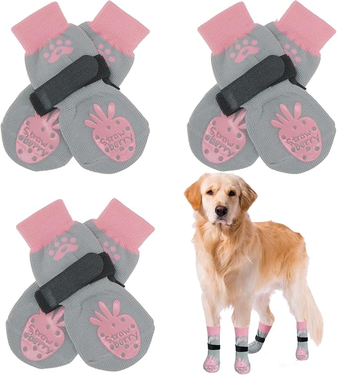 BEAUTYZOO Anti-Slip Dog Socks,Dog Shoes for Hot/Cold Pavement,Paw Protectors with Grips 3 Pairs for Puppy Small Medium Large Senior Old Dogs,Dog Socks to Prevent Licking and Hardwood Floor Protection