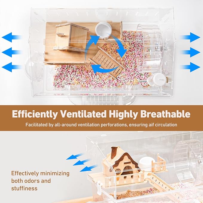 Hamster Cage 8 in 1 with All Accessories, Portable Hamster Cages with Full Transparent Viewing, Excellent Ventilation, Castle Habitat, Dwarf Hamster Cage Suitable for Gerbil, Other Small Animals