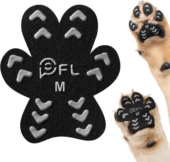 Anti Slip Dog Paw Protector Pads for Senior Dogs, Paw Pads for Dogs Traction, Disposable Self Adhesive Paw Grips for Old Dog on Slippery Hardwood Floor, Black 12 Sets (48pcs) M (11-20lbs)
