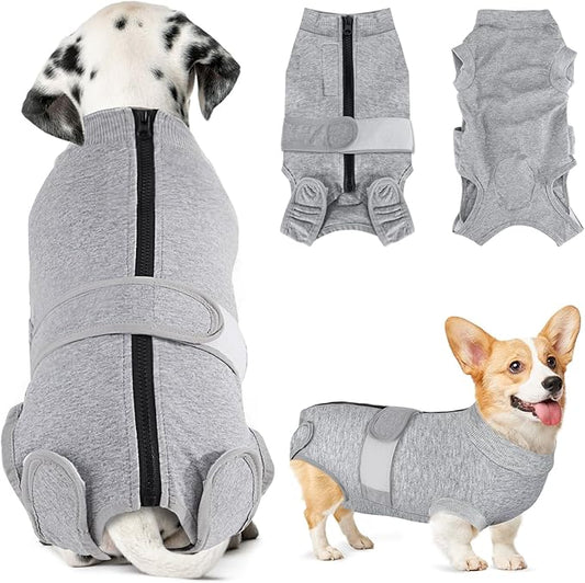 Lukovee Recovery Suit for Dogs - Zipper On Onesie for Female & Male Dogs, Abdominal Wounds Cone E-Collar Alternative, Prevent Licking - Spay Recovery Suit (Grey, XL)