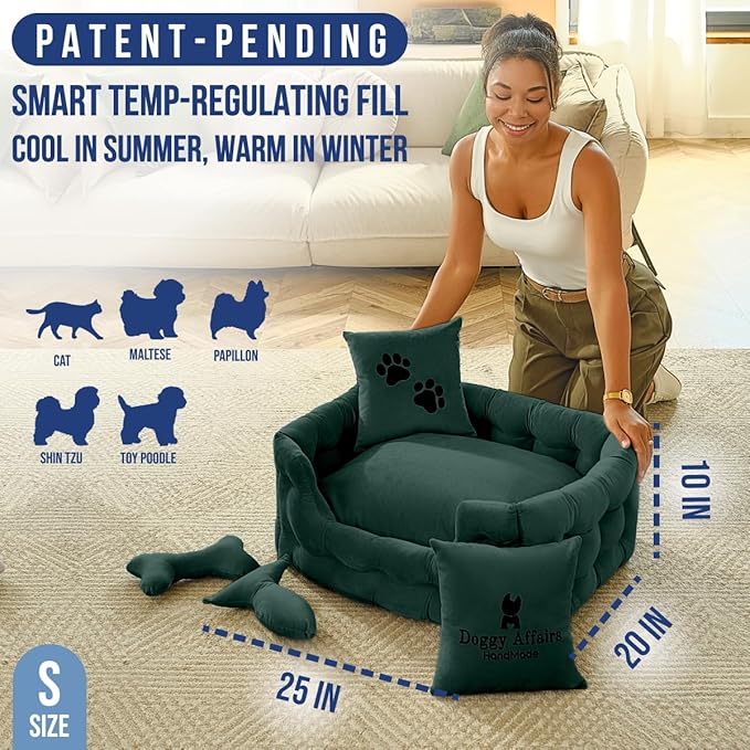 Luxury Cat and Dog Bed Chesterfield – Handcrafted Velvet Throne for Dogs | Joint Support, Calming & Temp-Regulating Comfort | Durable 5+ Years, Anti-Claw, Washable 100+ Times – S, Green