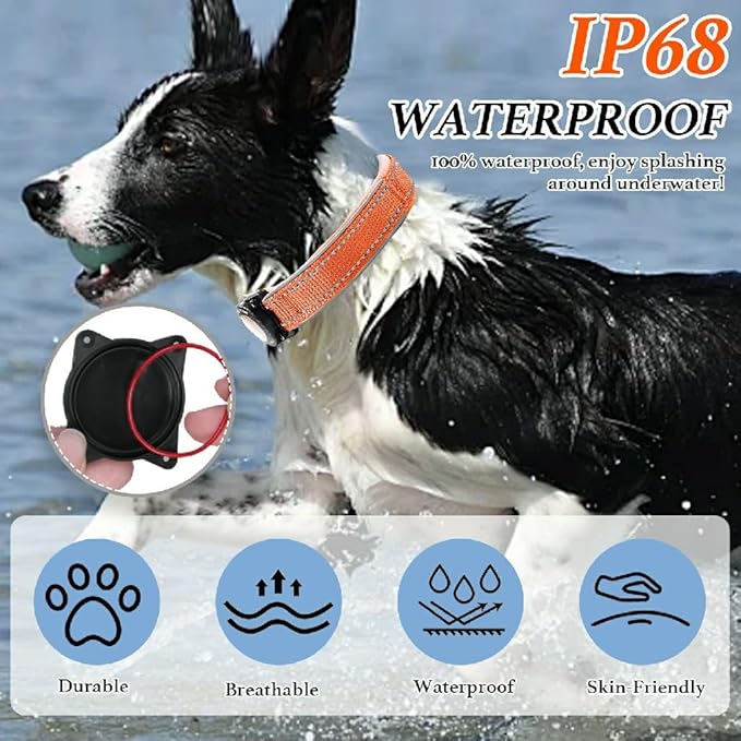 Upgraded AirTag Dog Collar, IP68 Waterproof Dog Collar with Apple Air Tag Holder, Reflective Adjustable Heavy Duty Dog Collars with Soft Padded for Small, Medium and Large Dogs,Orange, M