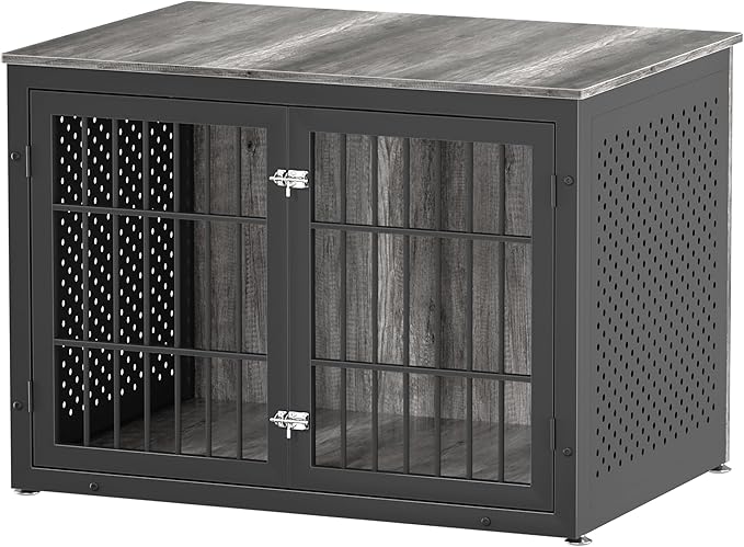 42" Heavy Duty Dog Crate Furniture for Large and Medium Dogs, Enclosed Design Wooden Metal Kennel, Pet Cage Furniture Indoor, Decorative Dog Kennel, End Table