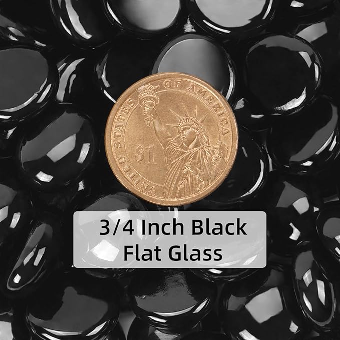 2LB Black Flat Glass Marbles for Vases, Gemstone Beads Vase Filler Decorative Glass Pebbles for Fish Tank, DIY Crafts, Aquarium Decor Rocks
