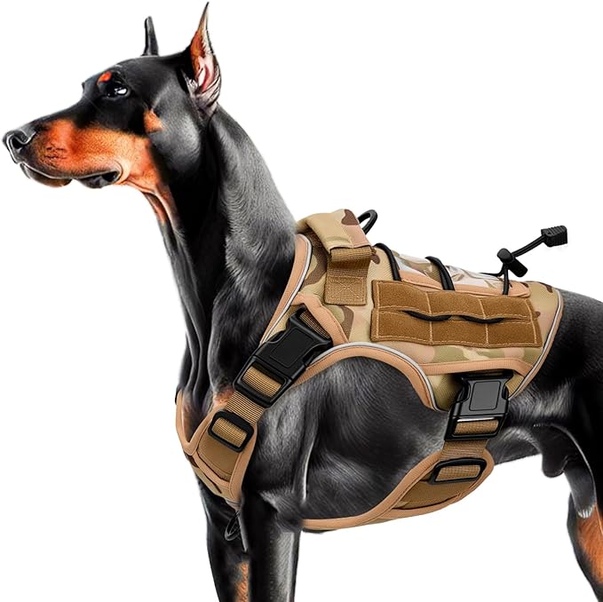 Heavy-Duty Tactical Dog Harness for Large Dogs, No Pull Adjustable Reflective Pet Vest with Molle System, K9 Military-Grade Control for Service Training, Outdoor & 10+ Breeds, Desert Camo, Medium