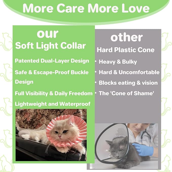 Soft Cat Cone Collar for Cats– Adjustable Lightweight Recovery E-Collar to Stop Licking, Scratching & Biting After Surgery, Comfortable Wound Healing Cone Alternative (Green, M)