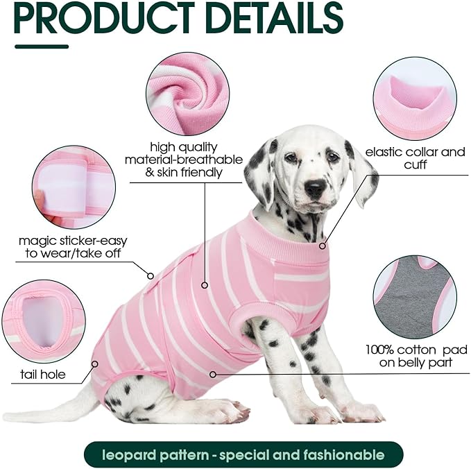 Kuoser Recovery Suit for Dogs After Surgery, Soft Dog Surgery Suit Female Anti Licking Dog Onesie E-Collar & Cone Alternative, Breathable Pet Surgical Recovery Shirt, Pink Strips L