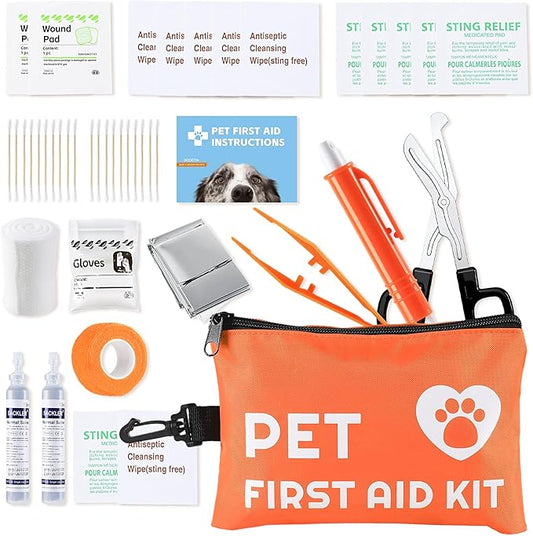 Portable Dog First Aid Kit with Hook - Water Resistant Pouch for Hiking, Camping, Daily Family Use, Travel, Pet Safety, Thoughtful Gift for Pet Owners (45pcs Standard Version)
