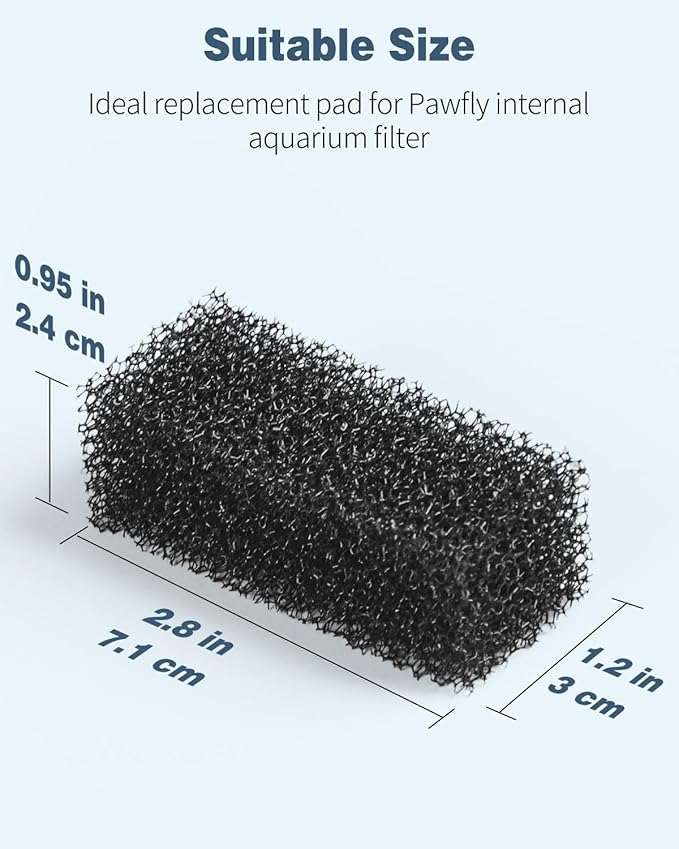Pawfly 4 Pcs Replacement Filter Pads for 3-10 Gallon Internal Aquarium Filter, Fish Tank Filter Media Sponge, Black Bio Foam for Water Filtration