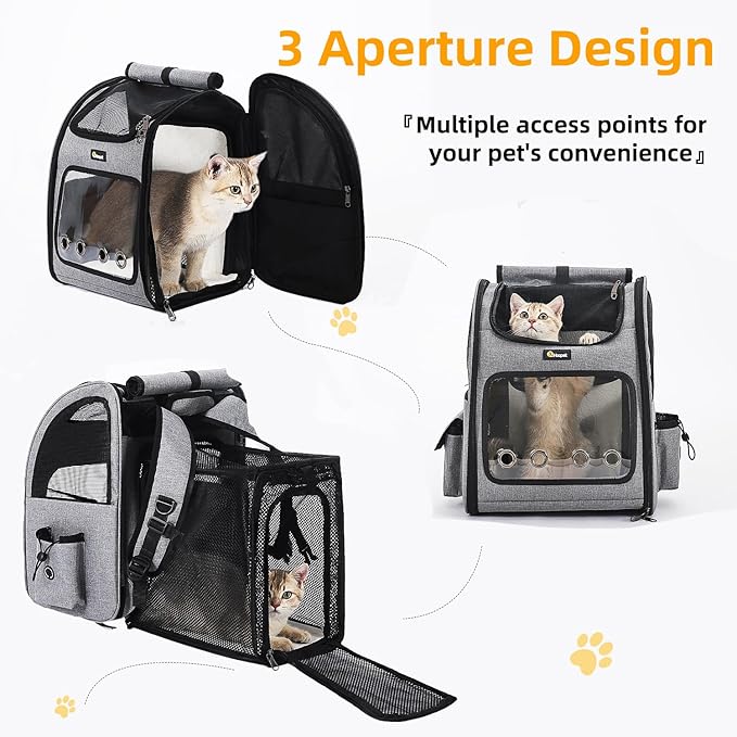 Hoopet Expandable Cat Backpack Carrier – Breathable Pet Carrier for Small Cats & Dogs, Foldable Travel Backpack with Mesh Ventilation for Hiking, Walking, Camping, Light Grey