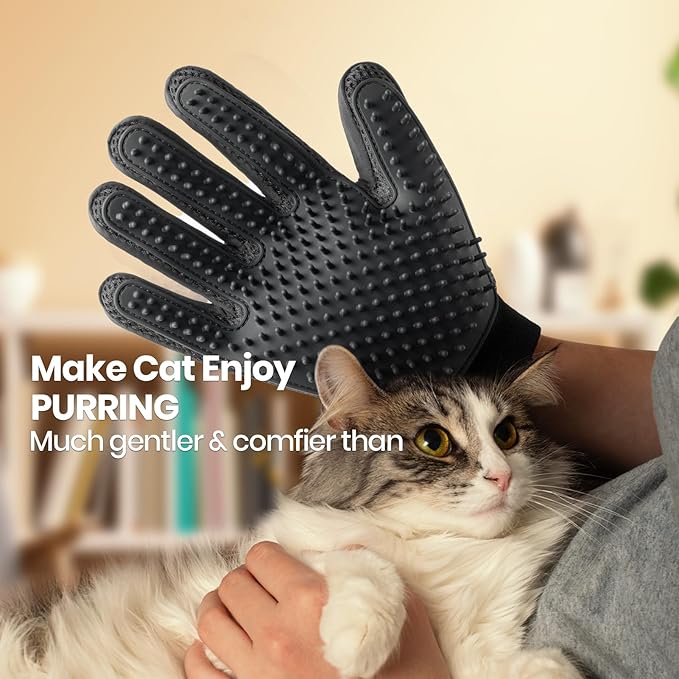 Pet Hair Remover Glove - Gentle Pet Grooming Glove Brush - Deshedding Glove - Massage Mitt with Enhanced Five Finger Design - Perfect for Dogs & Cats with Long & Short Fur - 1 Pack (Right-hand), Black